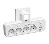 Power Strip, Multi Sockets Sockets Power Strips with 4 AC, 3 USB-A and 1 USB-C, LED Lighting with Independent Switch, for Office, Kitchen and Bedroom (White)