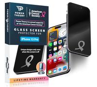 Power Theory Compatible con iPhone 15 Pro Protector de pantalla de vidrio templado, [Beneficios de la Sociedad Americana del Cáncer], obras de arte desaparecidas, 99% HD sin burbujas, transparente,