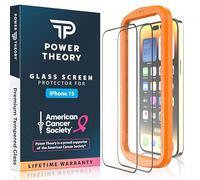 Power Theory Compatible con iPhone 15 Protector de pantalla de vidrio templado, [Beneficios de la Sociedad Americana del Cáncer], dureza 9H, kit fácil de instalar, 99% HD sin burbujas, transparente,