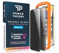 Power Theory Protector de pantalla de privacidad para iPhone 15, vidrio templado, protección antiespía, [Beneficios de la Sociedad Americana del Cáncer], dureza 9H, kit fácil de instalar, 99% HD sin