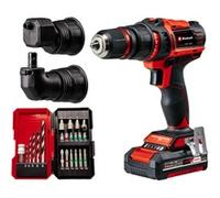 Einhell Taladro con batería TE-CD 18/45 3X-Li+22 Power X-Change (portabrocas desmontable, pieza angular y excéntrica, set de puntas de 22 piezas, batería de 2,0 Ah, cargador + E-Box)