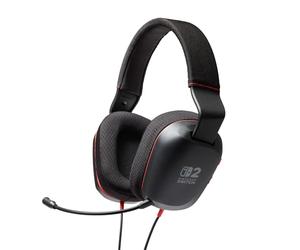 PowerA Auriculares estéreo con cable para Nintendo Switch 2, color negro, licencia oficial, 50 mm, micrófono de brazo desmontable, controles en la oreja, conector de 3,5 mm, compatible con Switch OLED