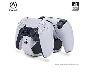 PowerA Cargador Rápido Dual para 2 x Mandos Inalámbricos DualSense, Estación Doble de Carga para Mandos de Sony PlayStation 5 (Gris/Negro)