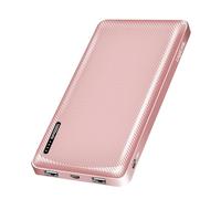 Powerbank 10000 mAh, 2 Puertos USB-A + 1 USB-C (para Dispositivos) con función de Carga rápida, USB-C + Micro USB (Carga del Banco de energía), Color Rosa