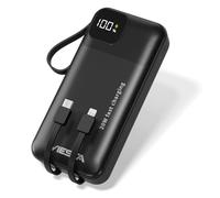powerbank 20.000 mAh Negra - powerbank de Carga rápida de 22,5 W con PD 20W, Cable USB-C y Lightning Integrado, Pantalla LCD, Linterna LED, USB-A, USB-C y Correa de Transporte