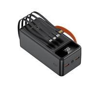 PowerBank 60.000 mAh, Batería Externa Klack 22.5W, 2 USB-A, 4 Cables Integrados (Tipo-C, Lighting, MICROUSB, USB-A) + 2 adicionales Tipo-C y Micro USB, Pantalla LED y Linterna