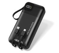 powerbank 20.000 mAh Negra - powerbank de Carga rápida de 22,5 W con PD 20W, Cable USB-C y Lightning Integrado, Pantalla LCD, Linterna LED, USB-A, USB-C y Correa de Transporte