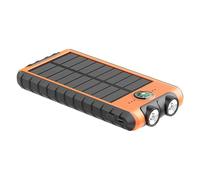 Powerbank Solar 10000 mAh 3 puertos USB 2A+C - Linterna integrada, correa y brújula, color naranja y negro