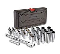 Powerbuilt 642450 - Juego de herramientas mecánicas de 38 piezas de 1/4 pulgadas con SAE y juego de enchufes métricos, 72 carracas de cabeza de sellado, kit de herramientas automotrices, incluye funda