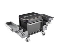 Powerbuilt Asiento rodante con bandejas de herramientas expandibles, taburete de garaje con caja de herramientas rodante - Gris 941918ECE