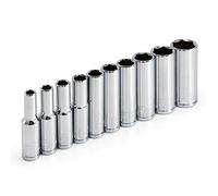 Powerbuilt Juego de 10 llaves de vaso profundo SAE de 6 puntos de 1/4 pulgadas, empuñaduras Z-Drive, acero al cromo vanadio, cumple con las normas ANSI - 640499