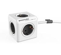 PowerCube Extended - Regleta de 5 tomas de corriente, cable de 1.5 metros y kit de soporte para fijarlo, Color Gris