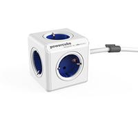PowerCube Extended - Regleta de 5 tomas de corriente, cable de 1.5 metros y kit de soporte para fijarlo, Color Azul