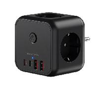 Mars Gaming MD-CUBE20, Powercube Multifunción Compacto, 3X Enchufes SCHUKO + 2X USB-C + 2X USB-A, Carga Rápida PD 20W, Tecnología GAN, Botón ON/Off con Indicador LED, 9 Protecciones, Negro