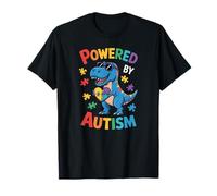 Powered by Autism Dinosaur Puzzle Heart Colorful Design Tees Camiseta