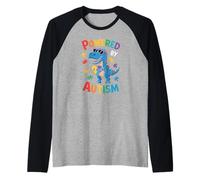 Powered by Autism Dinosaur Puzzle Heart Colorful Design Tees Camiseta Manga Raglan