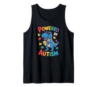 Powered by Autism Dinosaur Puzzle Heart Colorful Design Tees Camiseta sin Mangas