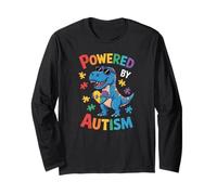 Powered by Autism Dinosaur Puzzle Heart Colorful Design Tees Manga Larga
