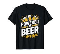Powered by Beer Hops Tazas Botellas Diversión Camiseta gráfica económica, Hombre, Negro, L