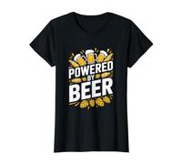 Powered by Beer Hops Tazas Botellas Diversión Camiseta gráfica económica, Mujer, Negro, L