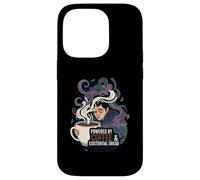 Powered by Coffee & Existential Dread Funny Tired Design Carcasa para iPhone 14 Pro