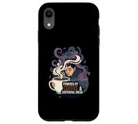 Powered by Coffee & Existential Dread Funny Tired Design Carcasa para iPhone XR