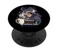Powered by Coffee & Existential Dread Funny Tired Design PopSockets PopGrip Adhesivo