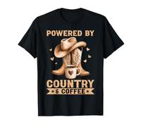 Powered by Country and Coffee Western Cowboy Boots Cowgirl Camiseta