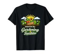 Powered by Gardening and Sunshine Funny Camiseta gráfica económica, Hombre, Negro, S