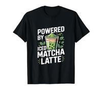 Powered by Iced Matcha Latte - Cita Motivacional Camiseta gráfica económica, Hombre, Negro, L