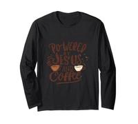 Powered by Jesus and Coffee Christian Faith Men Women Kids Manga Larga