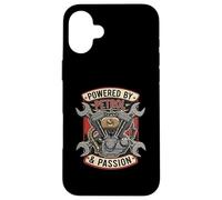 Powered by Petrol & Passion VTwin Engine Motorcycle Mechanic Carcasa para iPhone 16 Plus