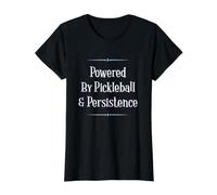 Powered by Pickleball and Persistence Funny Camiseta gráfica económica, Mujer, Negro, M