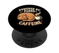 Powered by Purrs & Caffeine Cat Lover Coffee Design PopSockets PopGrip Adhesivo