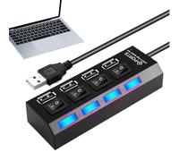 Powered USB Hub,Multiple Port Expander - Anti-Slip Portable USB Adapter with Individual Button,for Video Editing Remote Work Home Classroom Game Setup Studio Co-Working Space Trading