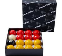 POWERGLIDE Juego de Billar de 16 Bolas | Rojos y Amarillos | Torneo | 50,8 mm de diámetro con Bola Blanca de 47,6 mm | En Caja | para mesas Que Funcionan con Monedas