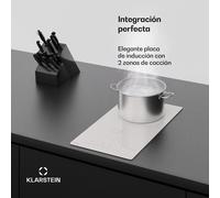 Klarstein PowerGlide Placa Inducción 30cm - 2 Zonas, 3500W Boost, Control Deslizante Táctil, Temporizador, Bloqueo Infantil, Vitrocerámica, Cocina Inducción Compacta, Blanco