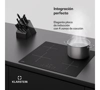 Klarstein PowerGlide Placa Inducción 60cm - 4 Zonas, 7400W Boost, Control Deslizante Táctil, Temporizador, Bloqueo Infantil, Vidrio Mate, Cocina Inducción, Fácil Limpieza