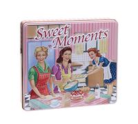 POWERHAUS24 Lata retro nostálgica Sweet Moments en forma clásica, regalo, almacenamiento, decoración, apta para alimentos, aprox. 23 cm x 21,5 cm, incluye 2 recetas