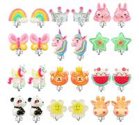 Powerking Aretes con Clip para Niñas y Niños, 12 Pares de Joyería de Princesa, Unicorn Bling