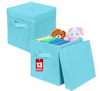 powerking Caja de almacenamiento, cubo de almacenamiento plegable de tela de 2 paquetes con tapa, cajón organizador de ropa para armario y almacenamiento de juguetes, 33 x 33 x 33 cm,Azul Cielo