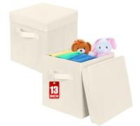 powerking Caja de almacenamiento, cubo de almacenamiento plegable de tela de 2 paquetes con tapa, cajón organizador de ropa para armario y almacenamiento de juguetes, 33 x 33 x 33 cm,Beige