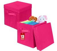 powerking Caja de almacenamiento, cubo de almacenamiento plegable de tela de 2 paquetes con tapa, cajón organizador de ropa para armario y almacenamiento de juguetes, 33 x 33 x 33 cm,Rosa Roja