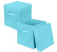 powerking Caja de almacenamiento, cubo de almacenamiento plegable de tela de 2 paquetes con tapa, cajón organizador de ropa para armario y almacenamiento de juguetes, 27x27x28cm,Azul Cielo