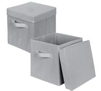 powerking Caja de almacenamiento, cubo de almacenamiento plegable de tela de 2 paquetes con tapa, cajón organizador de ropa para armario y almacenamiento de juguetes, 27x27x28cm,Gris