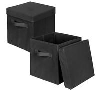 powerking Caja de almacenamiento, cubo de almacenamiento plegable de tela de 2 paquetes con tapa, cajón organizador de ropa para armario y almacenamiento de juguetes, 27x27x28cm,Negro