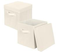 powerking Caja de almacenamiento, cubo de almacenamiento plegable de tela de 2 paquetes con tapa, cajón organizador de ropa para armario y almacenamiento de juguetes, 27x27x28cm,Beige