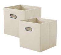 powerking Caja de almacenamiento de tela, cajón de caja de almacenamiento de tela plegable de 2 piezas, con manijas metálicas, para armarios y juguetes, Beige