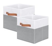 powerking Caja de almacenamiento de tela, cajón de caja de almacenamiento de tela plegable de 2 piezas, con manija, para armarios y juguetes, 27x27x28cm, Blanco + Gris Claro