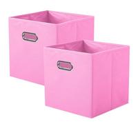 powerking Caja de almacenamiento de tela, cajón de caja de almacenamiento de tela plegable de 2 piezas, con manijas metálicas, para armarios y juguetes, Rosa
